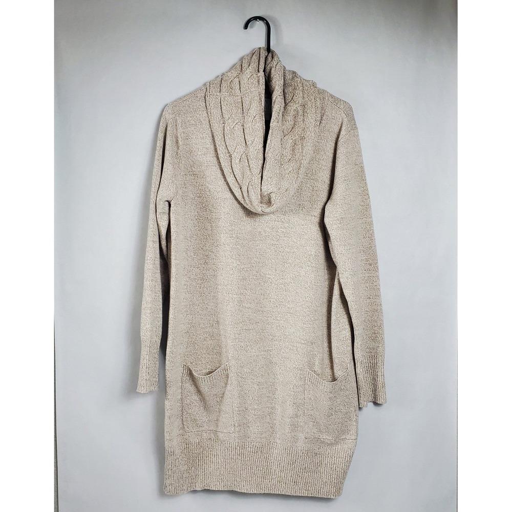 New York & Company Womens Oatmeal Cable Cowl Neck Tunic Sweater Pockets Large